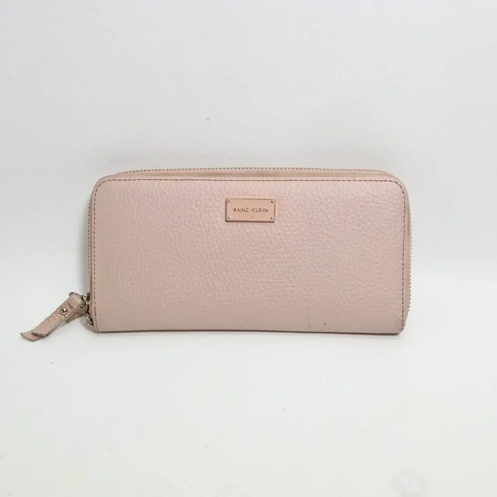 Anne Klein Pink Blush Wallet Clutch Pebbled Zip Around Accordina Cards Cash